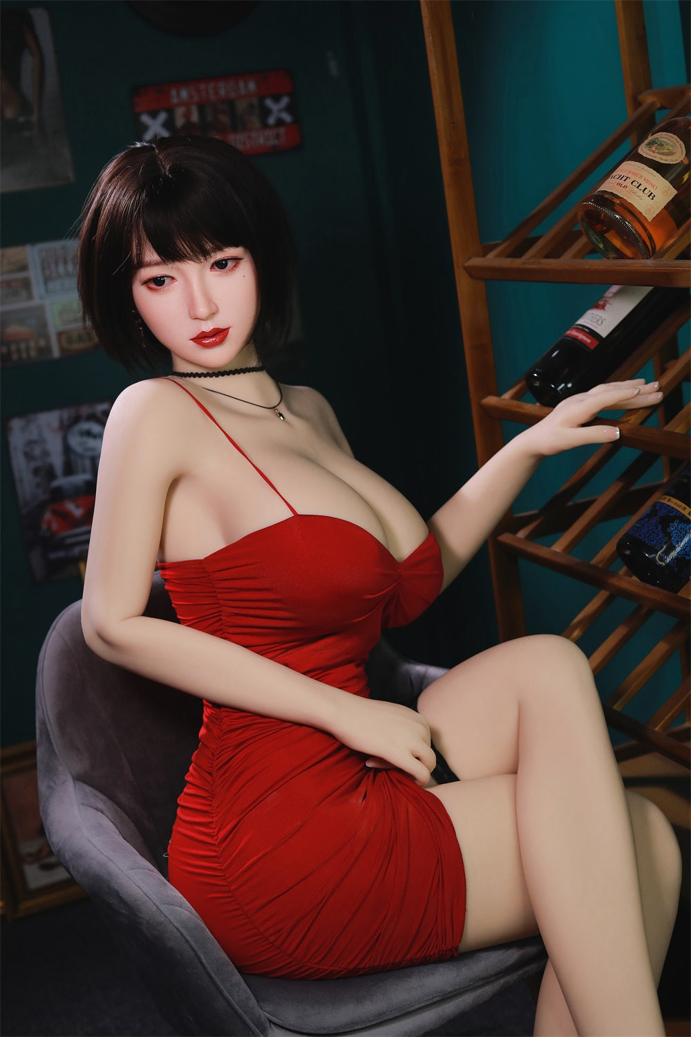 168CM Japanese Big Breast Burgundy Hair Silicone Head+ TPE Body Adult Love Sex Doll - Aiko IDATEDOLL
