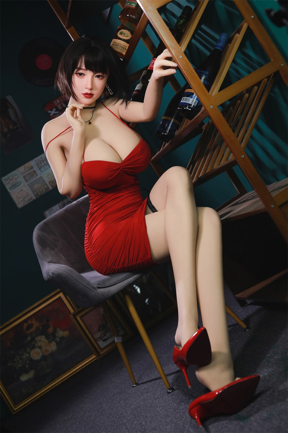 168CM Japanese Big Breast Burgundy Hair Silicone Head+ TPE Body Adult Love Sex Doll - Aiko IDATEDOLL