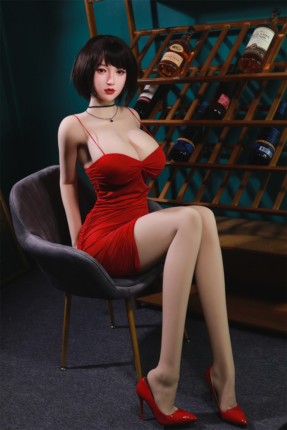 168CM Japanese Big Breast Burgundy Hair Silicone Head+ TPE Body Adult Love Sex Doll - Aiko IDATEDOLL