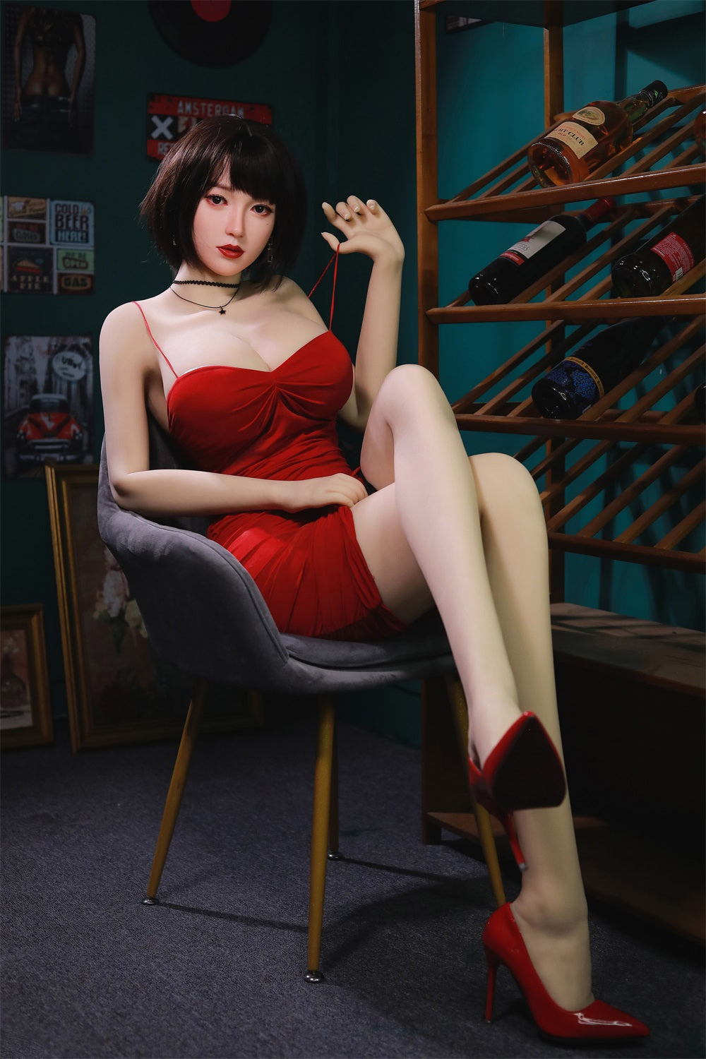 168CM Japanese Big Breast Burgundy Hair Silicone Head+ TPE Body Adult Love Sex Doll - Aiko IDATEDOLL