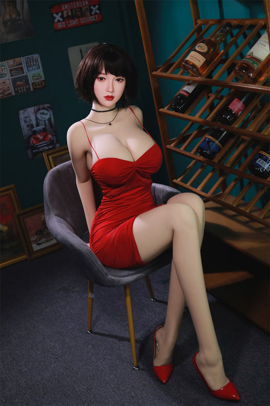 168CM Japanese Big Breast Burgundy Hair Silicone Head+ TPE Body Adult Love Sex Doll - Aiko IDATEDOLL